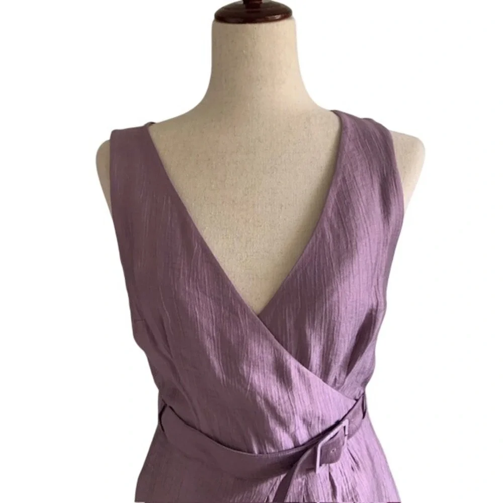 Lavender Sleeveless Wrap Dress 6‎ Belted V-Neck Minimalist Quiet Luxury Career